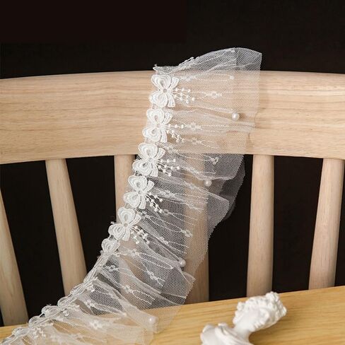 Scalloped Pearl Lace Organza White Lace Trim with Pearls - Perfect for Embellishing Clothing Home Decor in Saudi Arabia