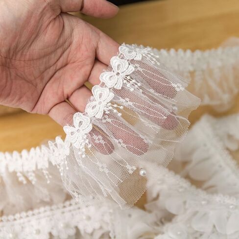 Scalloped Pearl Lace Organza White Lace Trim with Pearls - Perfect for Embellishing Clothing Home Decor in Saudi Arabia