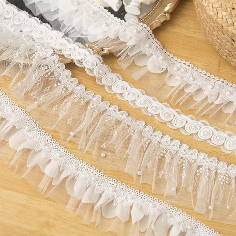 Scalloped Pearl Lace Organza White Lace Trim with Pearls - Perfect for Embellishing Clothing Home Decor in Saudi Arabia