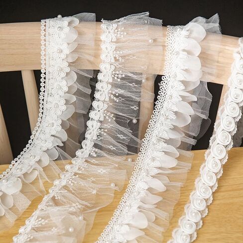 Scalloped Pearl Lace Organza White Lace Trim with Pearls - Perfect for Embellishing Clothing Home Decor in Saudi Arabia