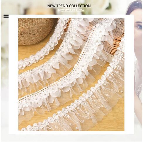 Scalloped Pearl Lace Organza White Lace Trim with Pearls - Perfect for Embellishing Clothing Home Decor in Saudi Arabia
