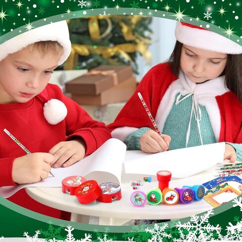 PerKoop 336 جهاز كمبيوتر شخصي لحفلات عيد الميلاد للأطفال، 48 مجموعة من قرطاسية عيد الميلاد تتضمن مسطرة قلم رصاص لعيد الميلاد ومبراة وممحاة وملصق ختم لحشو تخزين هدايا الفصل الدراسي in Kuwait