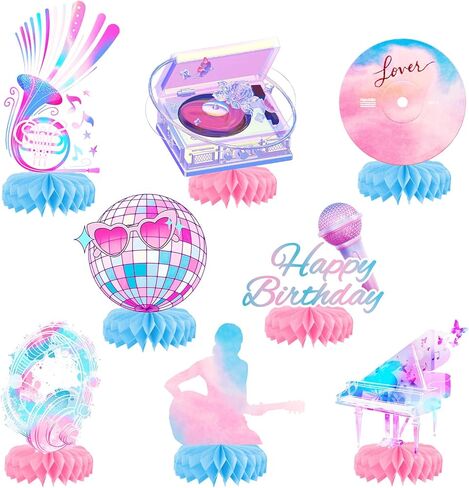 8 pcs Music Singer Party Decorations,Singer Birthday Party Supplies Fans Music Party Honeycomb Centerpieces 3D Double Sided Table Centerpieces in Saudi Arabia
