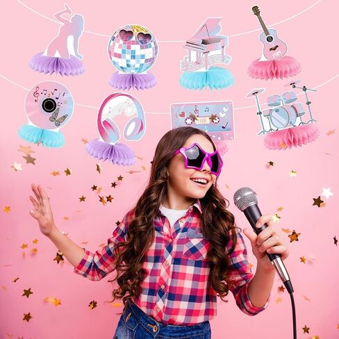 8 pcs Music Singer Party Decorations,Singer Birthday Party Supplies Fans Music Party Honeycomb Centerpieces 3D Double Sided Table Centerpieces in Saudi Arabia