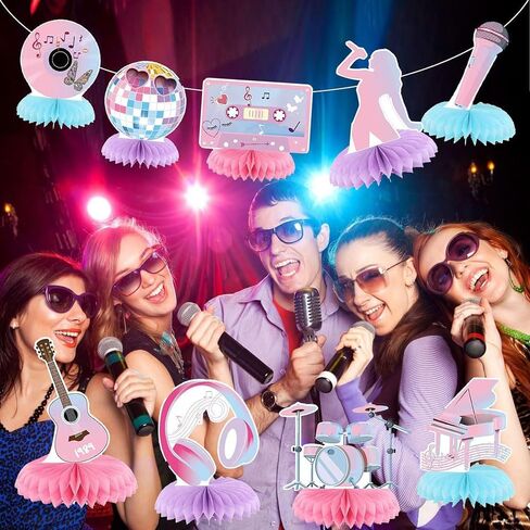 8 pcs Music Singer Party Decorations,Singer Birthday Party Supplies Fans Music Party Honeycomb Centerpieces 3D Double Sided Table Centerpieces in Saudi Arabia