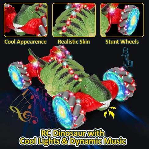 Yerloa Dinosaur Toys for Kids 3-5 5-7 Christmas Birthday Gift, Remote Control Dinosaur for Boys 4-7 8-12, Dino Toy for Ages 4 5 6 7 8-13, Gesture Sensing RC Car, RC Stunt Twist Car with Light & Music in Saudi Arabia