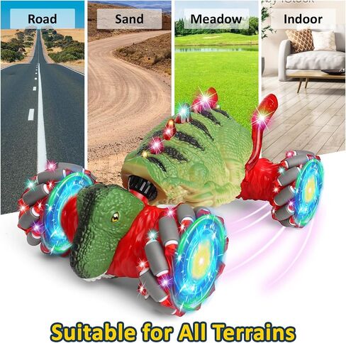 Yerloa Dinosaur Toys for Kids 3-5 5-7 Christmas Birthday Gift, Remote Control Dinosaur for Boys 4-7 8-12, Dino Toy for Ages 4 5 6 7 8-13, Gesture Sensing RC Car, RC Stunt Twist Car with Light & Music in Saudi Arabia