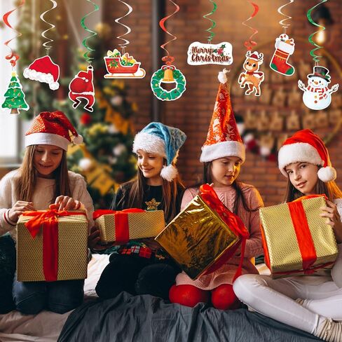 WERNNSAI زخارف دوامة معلقة لحفلات عيد الميلاد - 27 قطعة من زخارف السقف الحلزونية اللامعة لحفلات أعياد الميلاد ومستلزمات حفلات عيد الميلاد in Kuwait