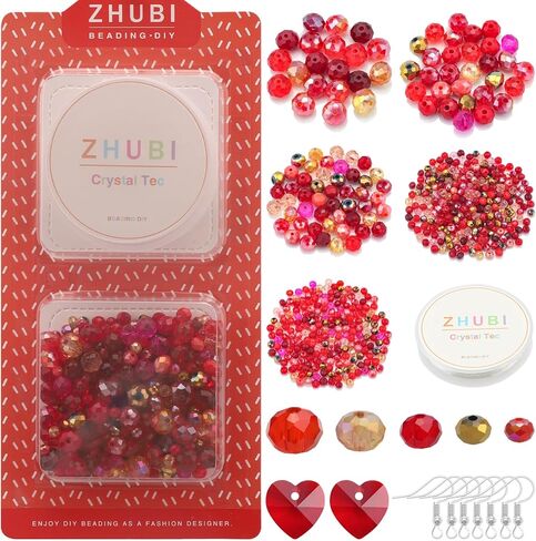 مجموعة خرزات زجاجية كريستالية متعددة الألوان - مقاسات متنوعة 2-10 ملم للأساور والقلائد والأقراط - مجموعة صنع مجوهرات قوس قزح مع حلية على شكل قلب in Kuwait