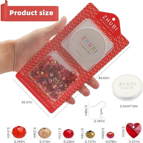 مجموعة خرزات زجاجية كريستالية متعددة الألوان - مقاسات متنوعة 2-10 ملم للأساور والقلائد والأقراط - مجموعة صنع مجوهرات قوس قزح مع حلية على شكل قلب in Kuwait