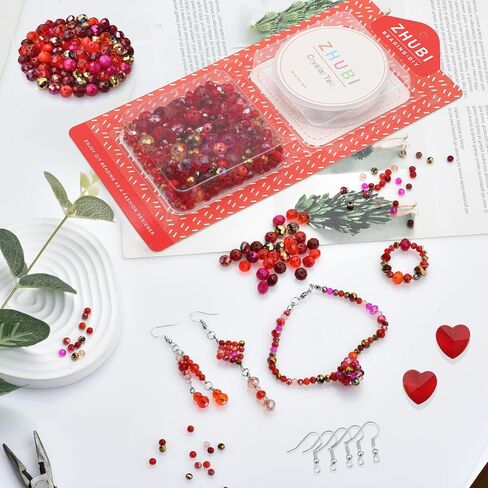 مجموعة خرزات زجاجية كريستالية متعددة الألوان - مقاسات متنوعة 2-10 ملم للأساور والقلائد والأقراط - مجموعة صنع مجوهرات قوس قزح مع حلية على شكل قلب in Kuwait