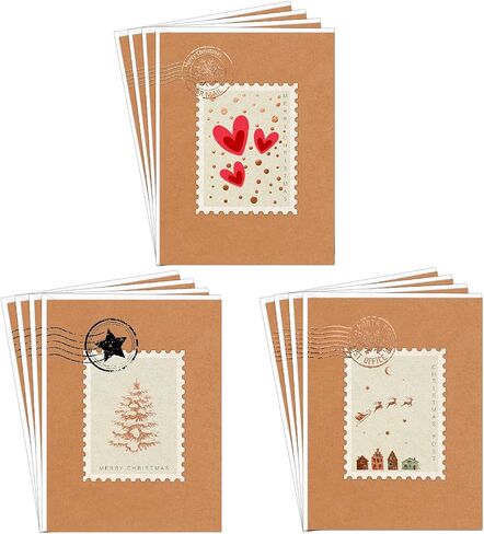 easykart labels 12 Christmas Greeting Cards with Foiling on Kraft Paper with Envelopes,5.75 x 4.25 Inch Merry Christmas Cards with Seal Stickers for Friends, Family and Loved Ones in Kuwait