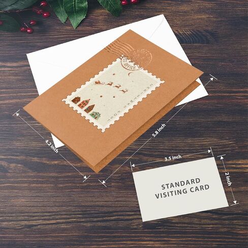 easykart labels 12 Christmas Greeting Cards with Foiling on Kraft Paper with Envelopes,5.75 x 4.25 Inch Merry Christmas Cards with Seal Stickers for Friends, Family and Loved Ones in Kuwait
