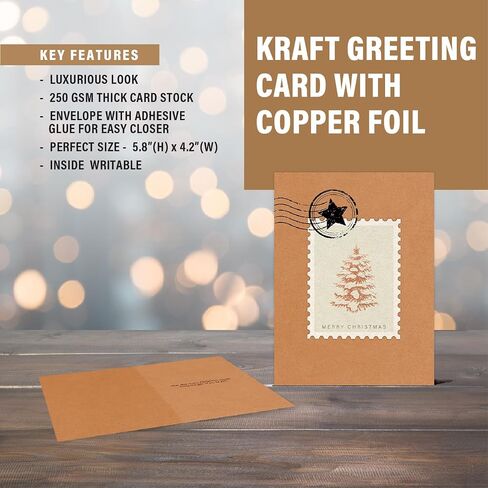 easykart labels 12 Christmas Greeting Cards with Foiling on Kraft Paper with Envelopes,5.75 x 4.25 Inch Merry Christmas Cards with Seal Stickers for Friends, Family and Loved Ones in Kuwait