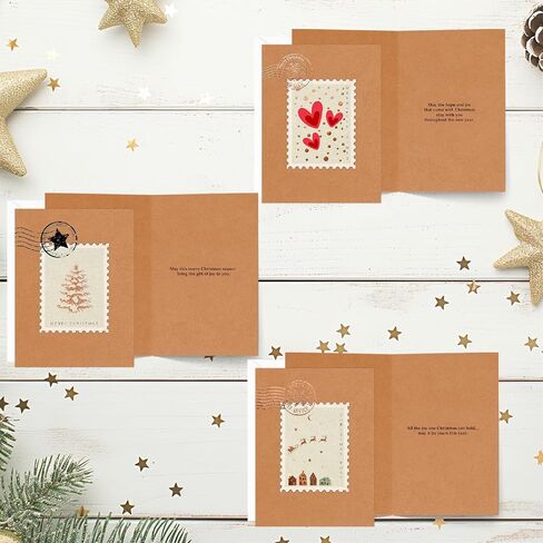 easykart labels 12 Christmas Greeting Cards with Foiling on Kraft Paper with Envelopes,5.75 x 4.25 Inch Merry Christmas Cards with Seal Stickers for Friends, Family and Loved Ones in Kuwait