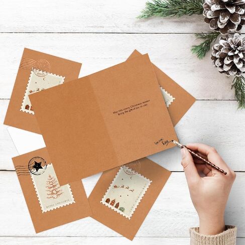 easykart labels 12 Christmas Greeting Cards with Foiling on Kraft Paper with Envelopes,5.75 x 4.25 Inch Merry Christmas Cards with Seal Stickers for Friends, Family and Loved Ones in Kuwait