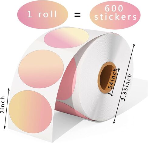 Thermal Sticker Labels, 2 Inch Self-Adhesive Circle Direct Thermal Labels, Multi-Purpose Roll Sticker Labels for DIY Logo Design, QR Code, Name Tag - 600 Labels,1 Roll (Pink) in Saudi Arabia