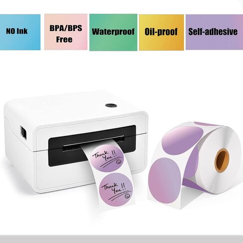 Thermal Sticker Labels, 2 Inch Self-Adhesive Circle Direct Thermal Labels, Multi-Purpose Roll Sticker Labels for DIY Logo Design, QR Code, Name Tag - 600 Labels,1 Roll (Pink) in Saudi Arabia