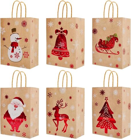 U-PTY 24PCS Christmas Paper Gift Bags with Handles for Holiday Treats and Party Supplies in Saudi Arabia
