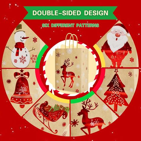 U-PTY 24PCS Christmas Paper Gift Bags with Handles for Holiday Treats and Party Supplies in Saudi Arabia