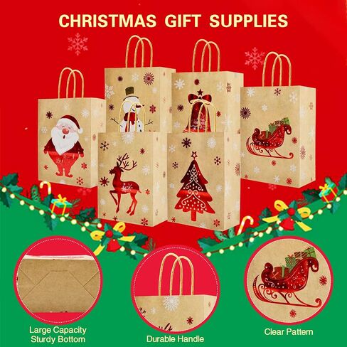 U-PTY 24PCS Christmas Paper Gift Bags with Handles for Holiday Treats and Party Supplies in Saudi Arabia