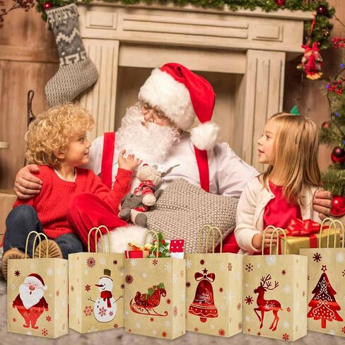 U-PTY 24PCS Christmas Paper Gift Bags with Handles for Holiday Treats and Party Supplies in Saudi Arabia
