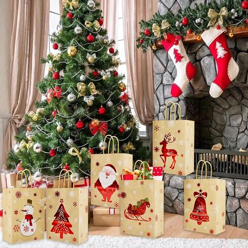 U-PTY 24PCS Christmas Paper Gift Bags with Handles for Holiday Treats and Party Supplies in Saudi Arabia