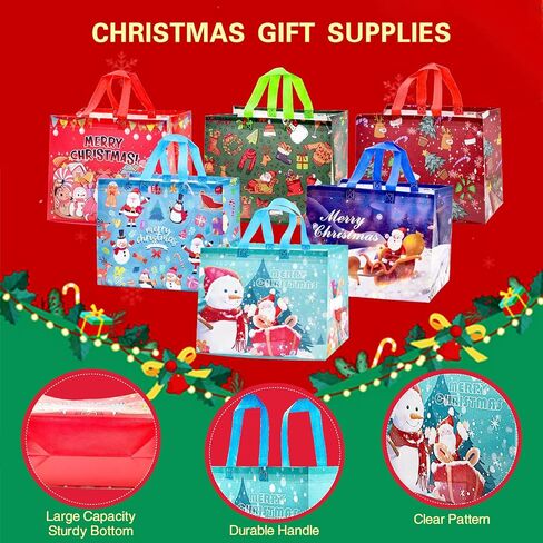 U-PTY 24PCS Christmas Paper Gift Bags with Handles for Holiday Treats and Party Supplies in Saudi Arabia