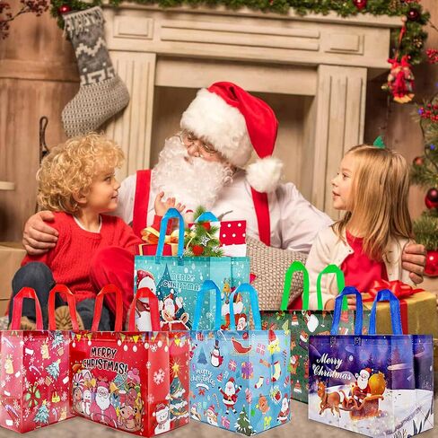 U-PTY 24PCS Christmas Paper Gift Bags with Handles for Holiday Treats and Party Supplies in Saudi Arabia