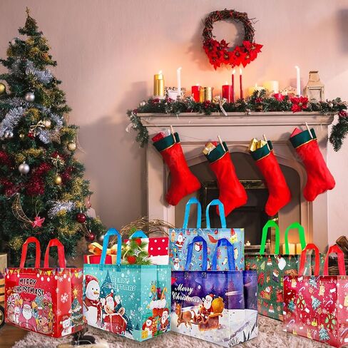 U-PTY 24PCS Christmas Paper Gift Bags with Handles for Holiday Treats and Party Supplies in Saudi Arabia
