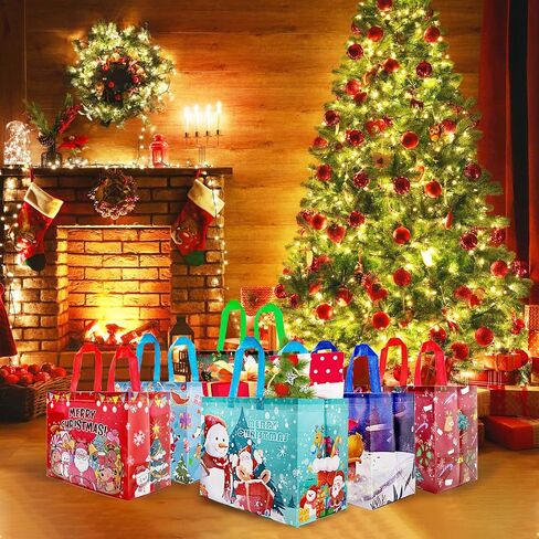 U-PTY 24PCS Christmas Paper Gift Bags with Handles for Holiday Treats and Party Supplies in Saudi Arabia