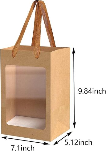 12 Pcs Brown Paper Gift Bags with Transparent Window, 9.84"x7.0"x5.12" Kraft Shopping Bags with Handles for Present, Festivals Party in Saudi Arabia