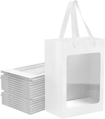 12 Pcs Brown Paper Gift Bags with Transparent Window, 9.84"x7.0"x5.12" Kraft Shopping Bags with Handles for Present, Festivals Party in Saudi Arabia