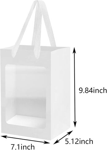 12 Pcs Brown Paper Gift Bags with Transparent Window, 9.84"x7.0"x5.12" Kraft Shopping Bags with Handles for Present, Festivals Party in Saudi Arabia
