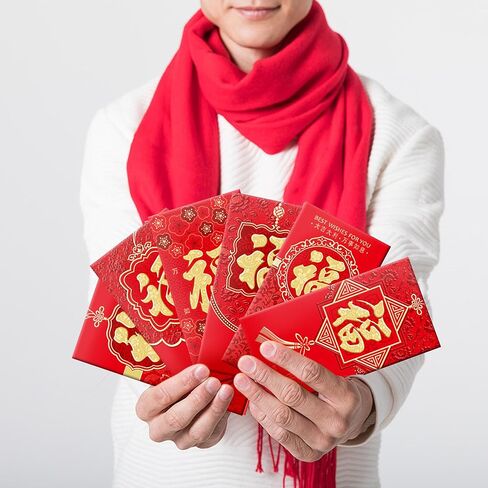 24 قطعة من المظاريف الحمراء للعام الصيني الجديد 2025، مظاريف حمراء لعام الأفعى، ظرف أحمر للعام القمري الجديد، عبوات حمراء من Lucky Money باللون الأحمر من Hong Bao مع 6 تصميمات منقوشة بالذهب لمهرجان الربيع (ج) in Kuwait
