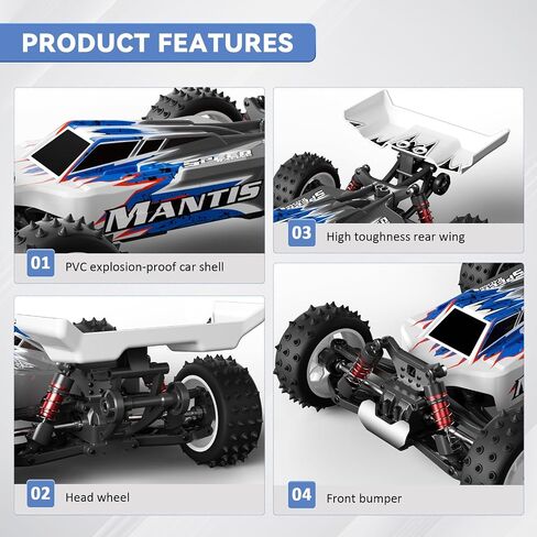 1/16 Fast Remote Control Car for Adults, Electric Vehicle Gift for Boys, High Speed RC with Max 48 mph Offroad Buggy, All Terrains RC Monster Truck with 2 sets of Rechargeable Batteries (Blue) in Saudi Arabia