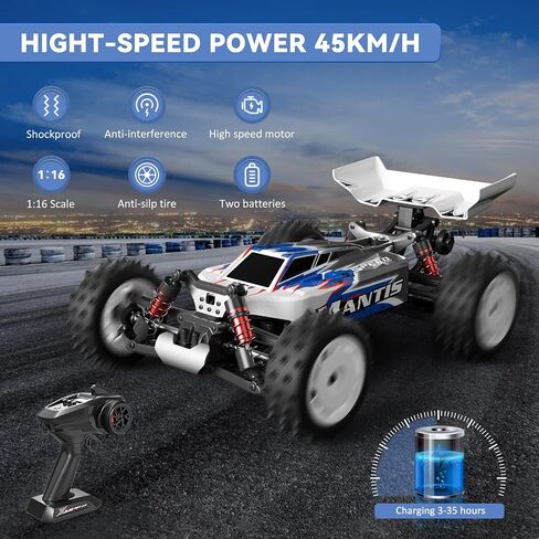 1/16 Fast Remote Control Car for Adults, Electric Vehicle Gift for Boys, High Speed RC with Max 48 mph Offroad Buggy, All Terrains RC Monster Truck with 2 sets of Rechargeable Batteries (Blue) in Saudi Arabia