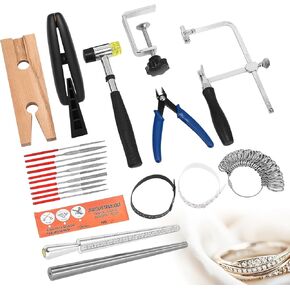 Newhai Jewelers Tools Set 13Pcs Ring Making Tool Including Jeweler Saw Frame Bench Pin with Clamp Ring Clamp Steel Ring Mandrel Ring Sizer Rubber Hammer for DIY Jewelry Making Repairing Polishing