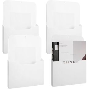 4 Pack Magnetic File Holder, Magnetic File Folder Holder, Magnetic Mail Holder for Fridge, A4 Size Magnetic Wall File Holder, Wall File Folder for Refrigerator, Cabinets, Whiteboard - White