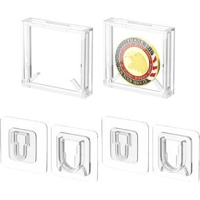 2 Pack Acrylic Challenge Coin Display Holder Case, Wall Mount Challenge Coin Holder for 1.5"-1.75", Military Coins Display Stand for Collectors, Clear Coin Display Box with Anti Fade Door for Badge