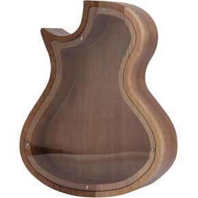 Piggy Bank , Money Bank , Piggy Bank Money Saving Pot Guitar Shaped Transparent Wooden for Bedroom Tabletop , Best Christmas Birthday for Kids Boys Girls
