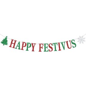 لافتة Happy Feativus لامعة باللونين الأحمر والأخضر، عيد ميلاد سعيد/دعنا نحصل عليها، زينة حفلات عيد الميلاد المضحكة