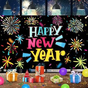 Happy New Year Door Cover 2025 Decorations-Happy New Year Door Banner for Front Door Colorful Firework New Year Eve Party Supplies Decor Porch Sign Outdoor Indoor Photography Backdrop Photo Background