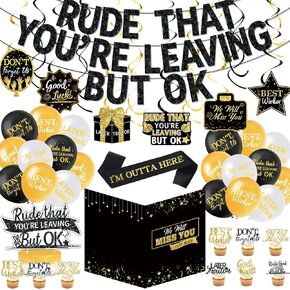 Rude That You're Leaving But OK, Going Away Party Decorations Include Banner Cake Toppers Balloons Hanging Swirls Farewell Guest Book Sash, Farewell Decorations Party, Leaving Job Party Decorations