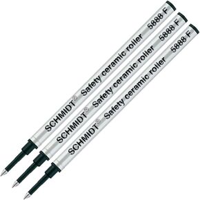 Schmidt 5888 Safety Ceramic Rollerball Metal Refill - Black Ink (Fine Tip 0.6mm) - Pack of 3