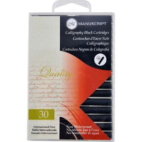 Manuscript Pen MC0401CB Fountain Pen Ink Calligraphy Cartridges, Black, 30-Pack