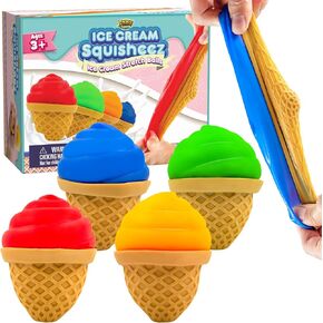 YoYa Toys Ice Cream Squisheez Squishy Stress Relief Balls (Set of 4) | Stretchy Cone Shaped Fidget for Boys, Girls & Adults | Colorful Sensory Squeezing Stretch Toy | Great for ADHD, Autism, Anxiety
