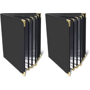 Menu-Covers 8.5 X 11 Restaurant - 2 Pack Menu Sleeve 4 Page 8 View Premium Faux Leather Transparent Black for Bar Cafe Book Folder