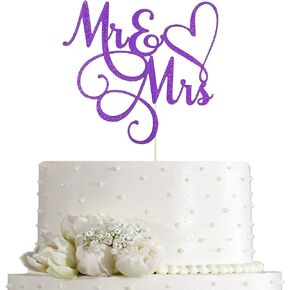 Purple Glitter Mr & Mrs Cake Topper - Wedding, Engagement, Wedding Anniversary Cake Toppers Decorations