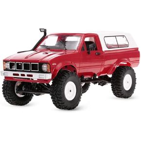 YIKESHU RC Rock Crawler WPL C24 RC Truck 4x4 1/16 RC Crawler Off Road All Terrain Car Proportional Throttle Steering Hobby RC Toy Climb Semi Truck LED Light RTR Trailer (Red)